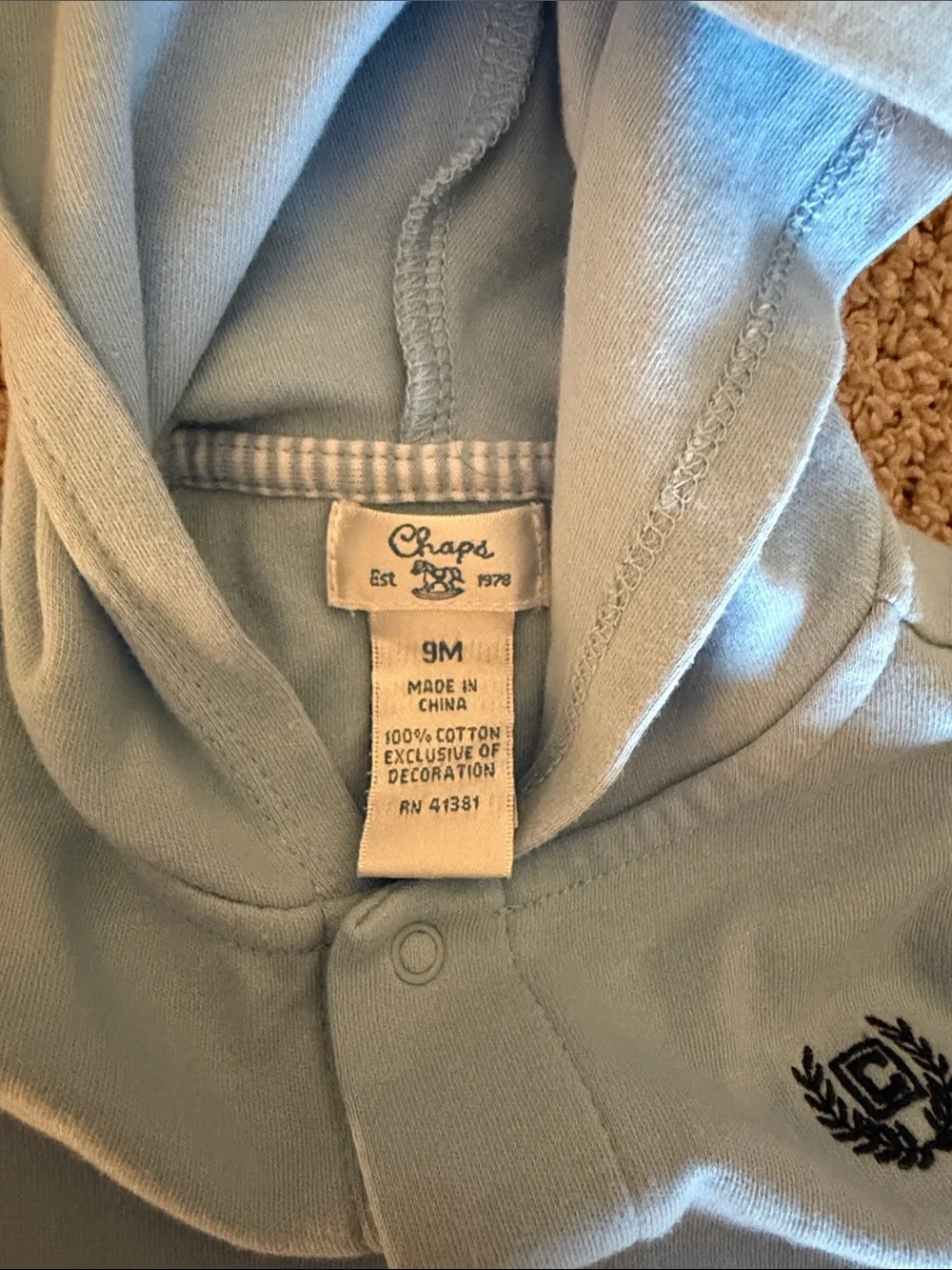 NWOT Chaps Light Blue Hooded Baby  Footie